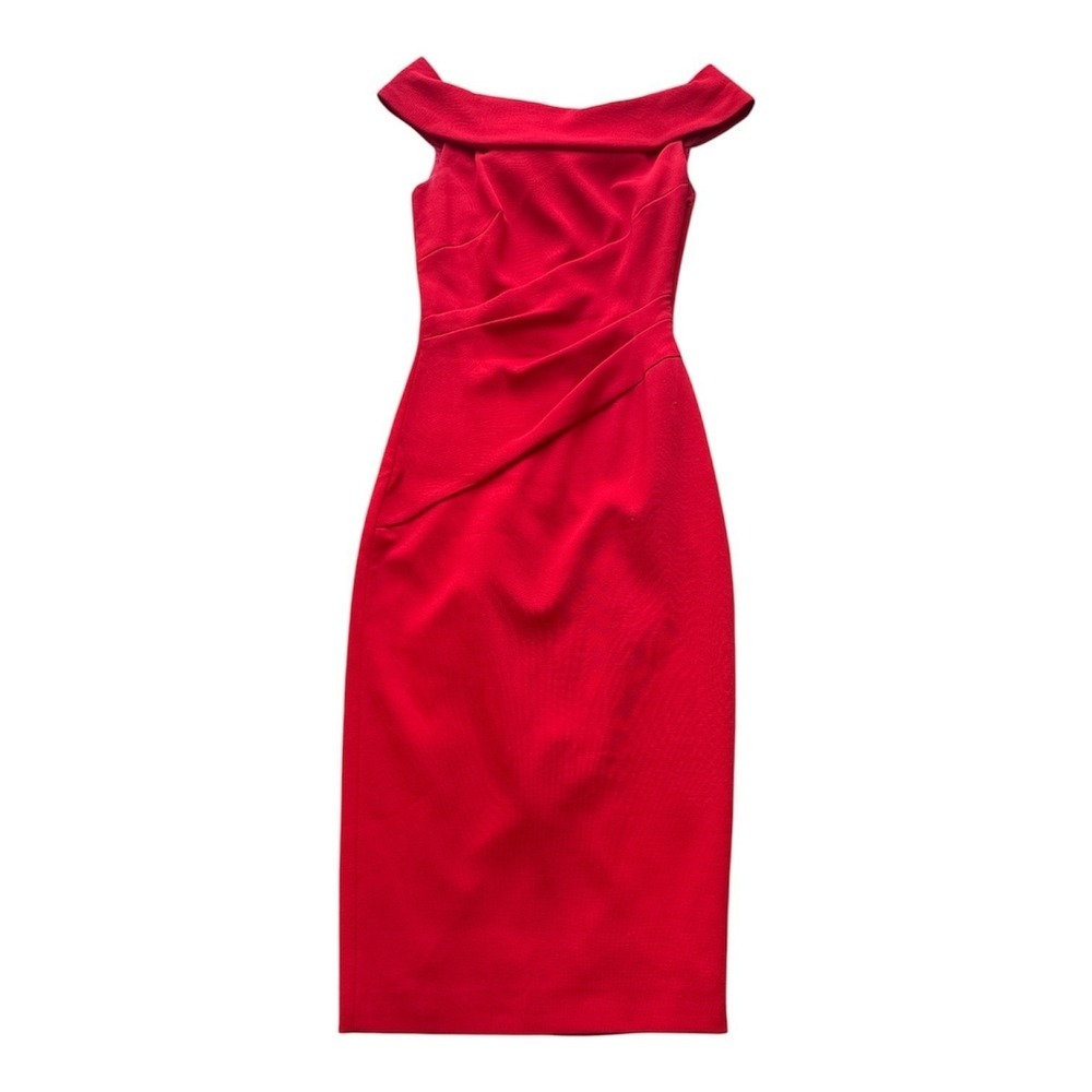 Karen Millen DA068 Women's Red Bardot Shoulder Pencil Cocktail Dress US 4 UK 8